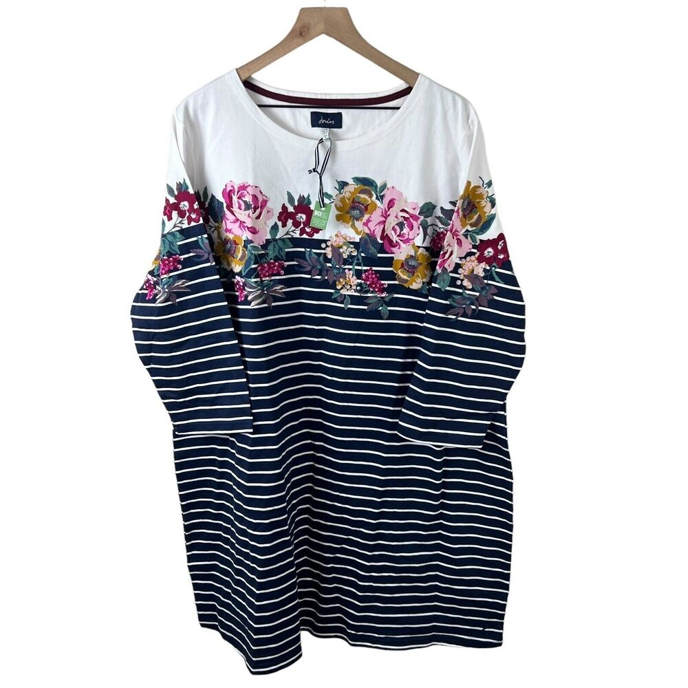 Joules Womens Navy‎ Floral Striped Riviera 3/4 Sleeve Shift Dress 22 NWT